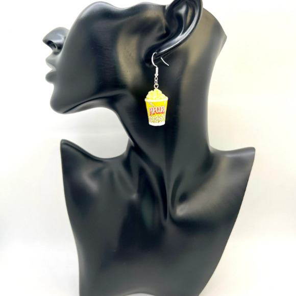 Popcorn Bucket Earrings - Movie Night Earrings - Food Earrings - Snack Earrings - Picture 8 of 9